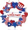 Patriotic Welcome Door Wreath Sign, 4th of July Decorations, Red White Blue Stars and Hearts Wooden Signs, American Flag USA Independence Day Wall Hanging Sign for Memorial Day Home Front Door Decor